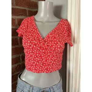 Y2K Floral Wrap Crop Top Red Baby Tee Arizona Jean Co Small